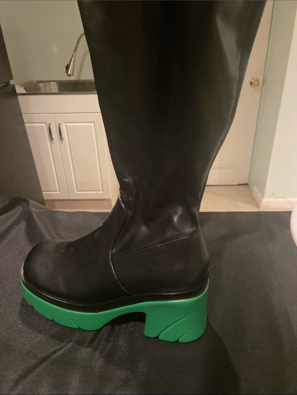 Cape Robbin Black Leather Chelsea Boots with Bright Green Platform